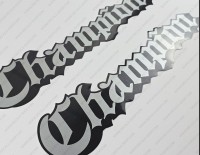 Champion Boat Logo 1980's Style Silver Decals Set of 2 x 16.7"
